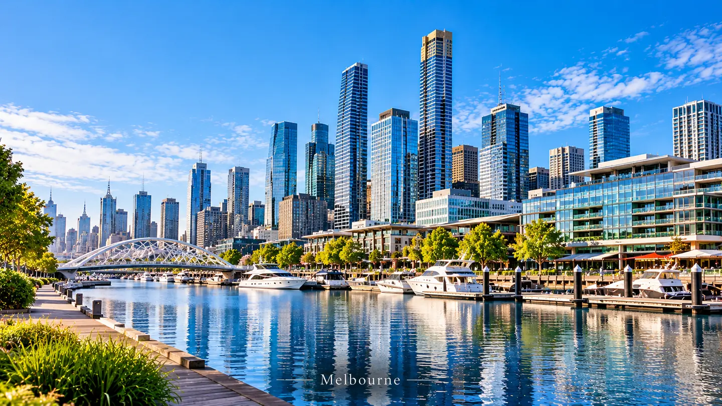 People walking along Melbourne's riverside promenade, Australia