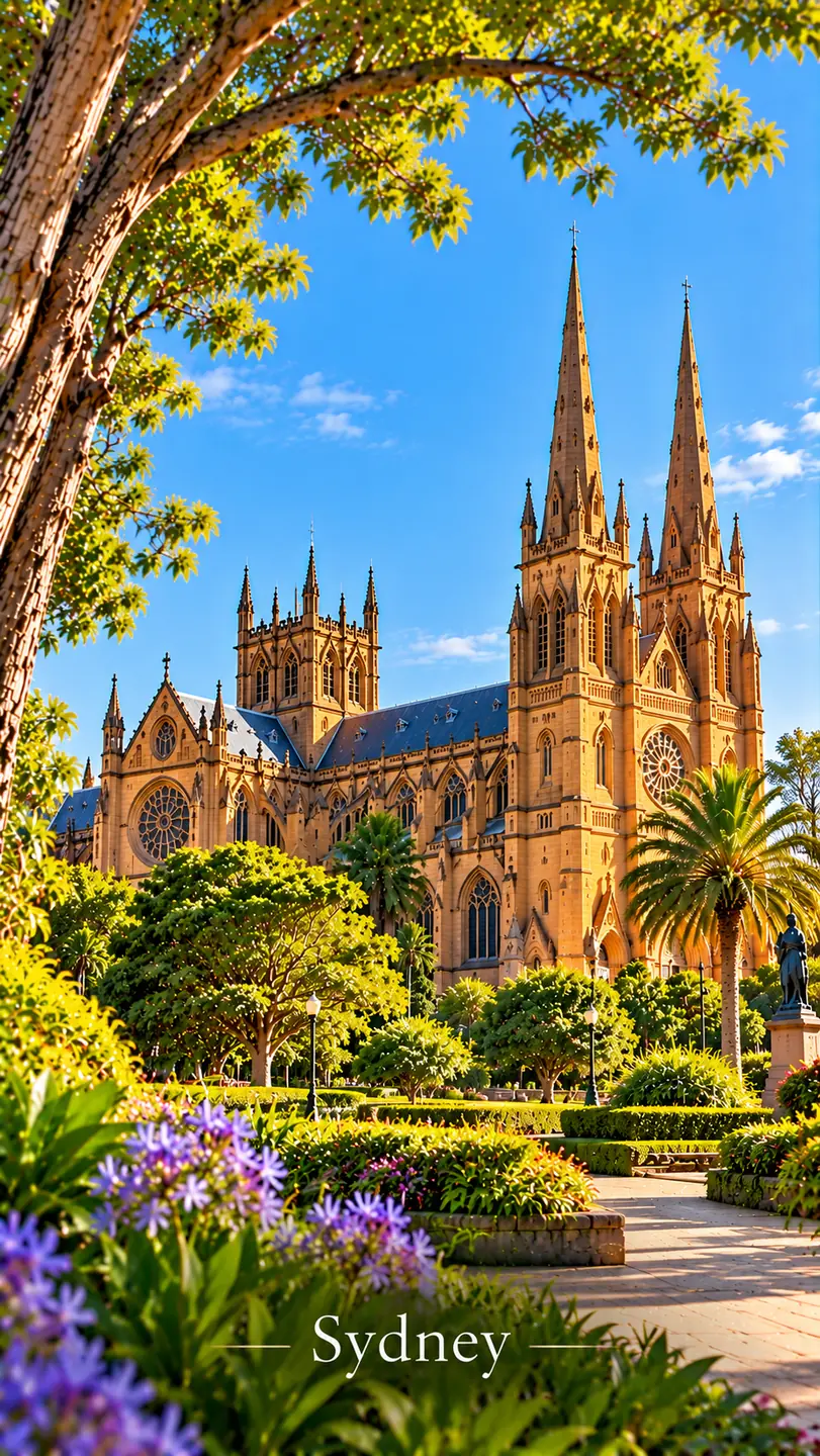 Historic cathedral and gardens in Sydney, Australia