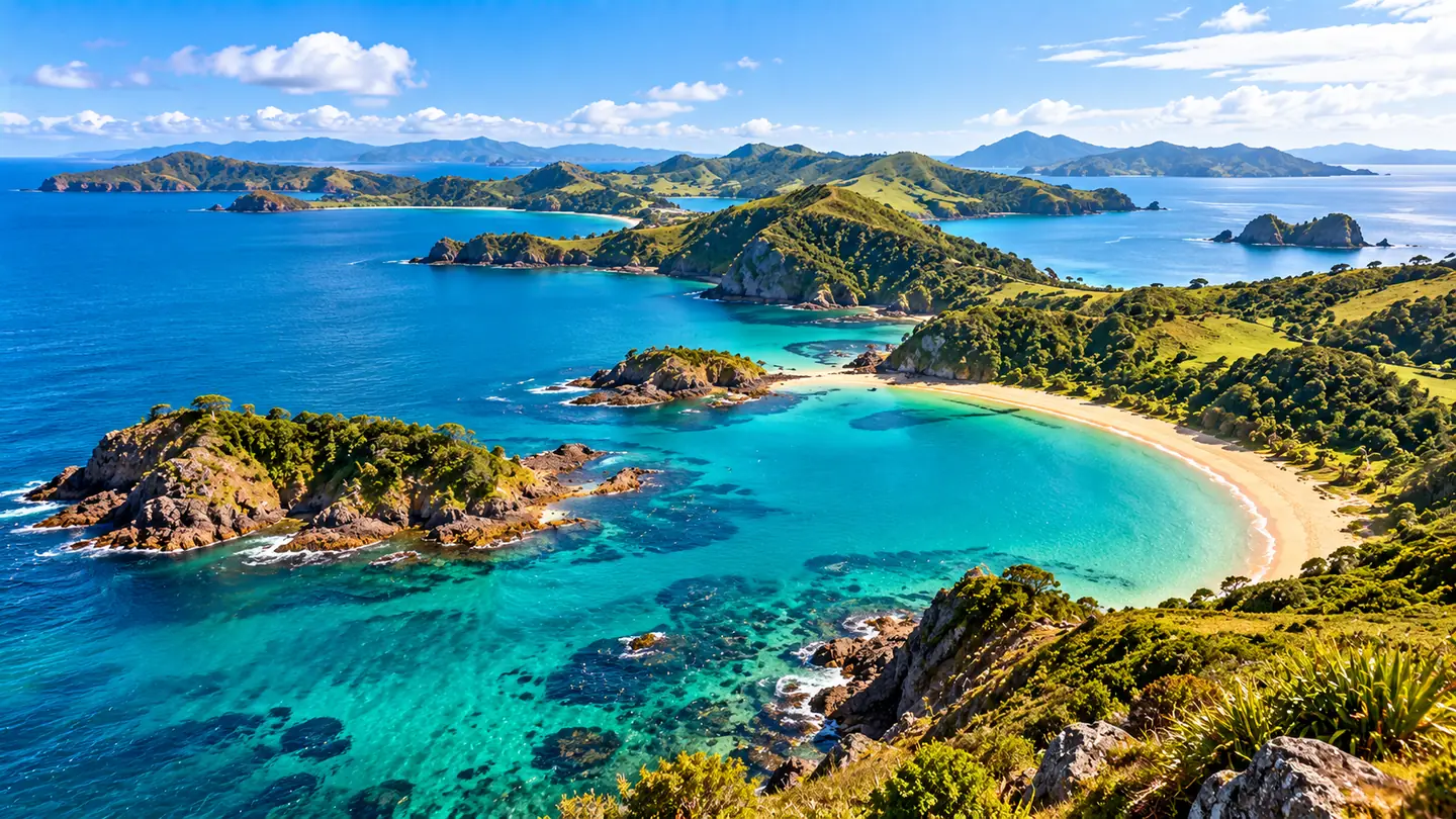 Green islands and turquoise bays from above, Hong Kong