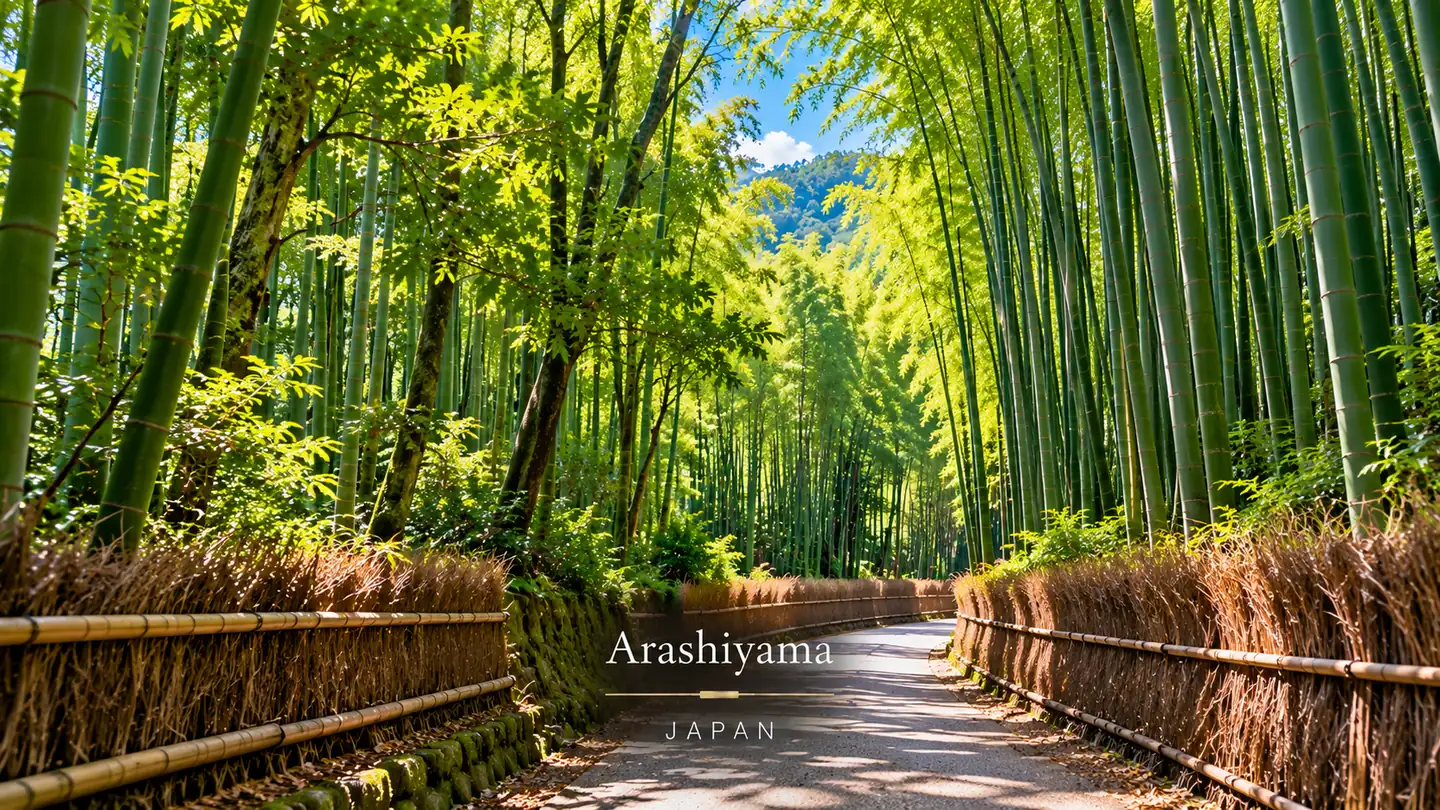 Bamboo grove path in Arashiyama, Kyoto, Japan