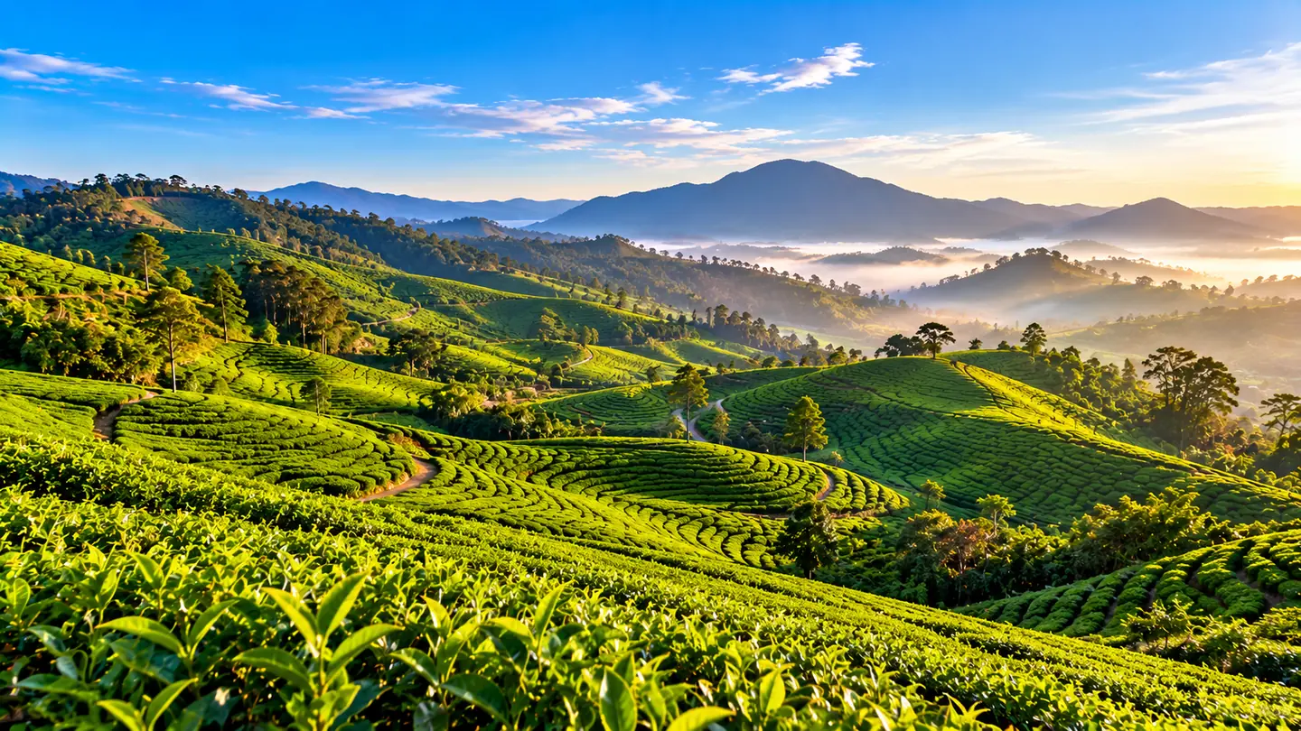 Tea plantations rolling over the hills of the Cameron Highlands, Malaysia