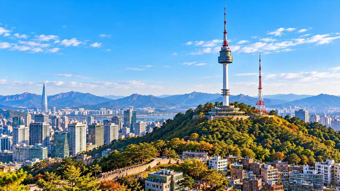 N Seoul Tower above the city skyline, Seoul, South Korea