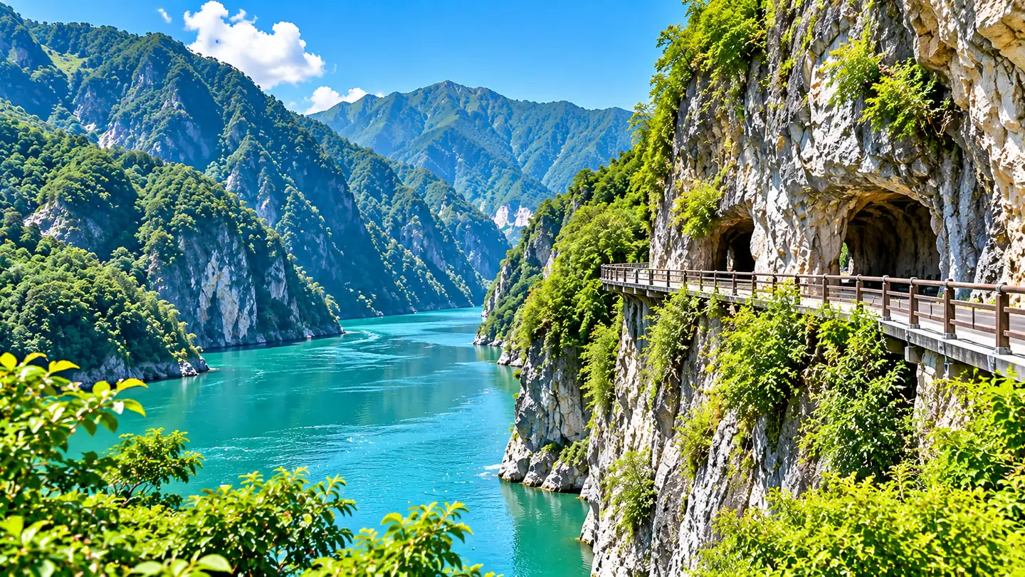 Turquoise river through the marble cliffs of Taroko Gorge, Taiwan